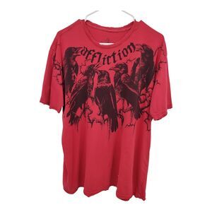 T-shirt Affliction Haunted Mound Sematary Crows Red Size L Well Worn Damaged,